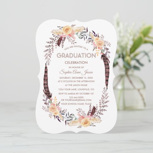 Charm Watercolor Boho ABSCHLUSS Einladung (Stehend Vorderseite)