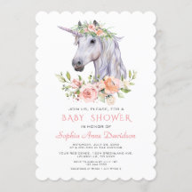 Charm Watercolor Einicorn Pink Floral Baby Dusche