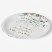 Charm Watercolor Greenery Pink Floral Baby Dusche Pappteller (Schrägansicht)