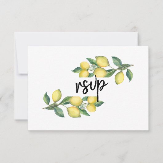 Charm Watercolor Lemon Tropical Wedding RSVP Karte (Vorderseite)