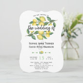 Charm Watercolor Lemon Tropische Hochzeit Einladung (Stehend Vorderseite)