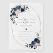 Charm Watercolor Navy Blush Blume Hochzeit Pergament Einladungen (Vorderseite)