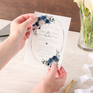 Charm Watercolor Navy Blush Blume Hochzeit Pergament Einladungen