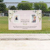 Charm Watercolor White Floral Taufe Girl Foto Banner (Insitu)