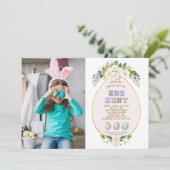 Charm Weiße Blume Foto Ostereier Jagd Einladung (Stehend Vorderseite)