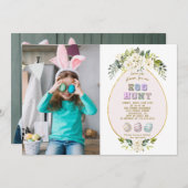 Charm Weiße Blume Foto Ostereier Jagd Einladung (Vorne/Hinten)