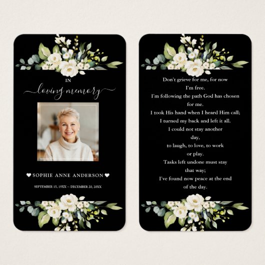 Charm White Blume Black Foto Beerdigung Gebet (Vorne & Hinten)