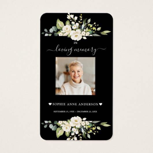 Charm White Blume Black Foto Beerdigung Gebet (Vorderseite)