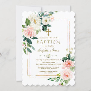 Charm White Blume Bloom Gold Cross Taufen Einladung