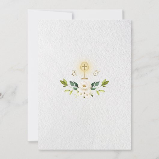 Charm White Blume Gold Erste heilige Kommune Einladung (Rückseite)