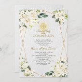 Charm White Blume Gold Erste heilige Kommune Einladung (Vorne/Hinten)