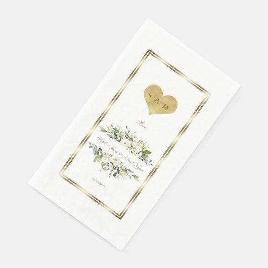 Charm White Blume Gold Monogram Wedding Serviette (Ecke)