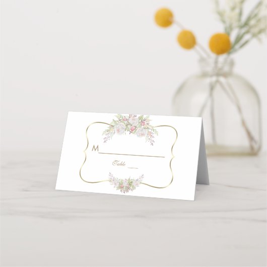 Charm White Blume Gold Wedding Tischnummer Platzkarte (Rückseite)