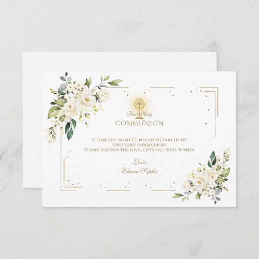 Charm White Blume Golden Frame Heilige Kommune Dankeskarte (Vorne/Hinten)