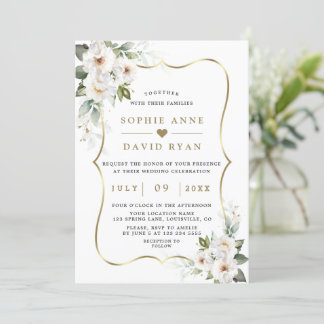 Charm White Blume Rose Gold Hochzeit Einladung