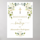 Charm White Blume Willkommen Spanisches Taufzeiche Poster (Vorne)