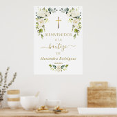 Charm White Blume Willkommen Spanisches Taufzeiche Poster (Küche)