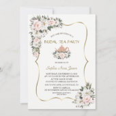 Charm White Blush Blume Gold Bridal Tee Party Einladung (Vorderseite)