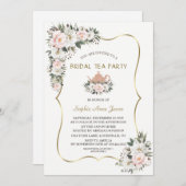 Charm White Blush Blume Gold Bridal Tee Party Einladung (Vorne/Hinten)