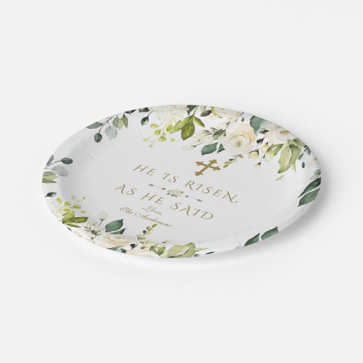 Charm White Cream Blume ist er Gold Oster Rised Pappteller (Schrägansicht)