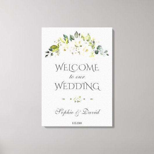 Charm White Cream Floral Begrüßungszeichen Leinwanddruck (Vorderseite)