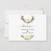 Charm White Cream Ivory Blume Antlers Wedding Dankeskarte (Vorderseite)