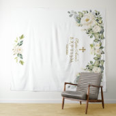 Charm White Floral Baptisse Girl Foto Booth Prop Wandteppich (Beispiel (Horizontal))