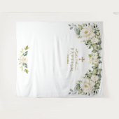 Charm White Floral Baptisse Girl Foto Booth Prop Wandteppich (Vorderseite (Horizontal))