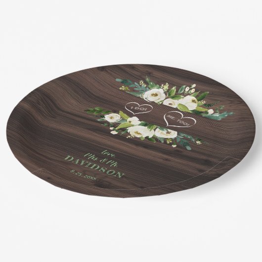 Charm White Floral Frame Baron I DO GRILLEN Pappteller (Schrägansicht)