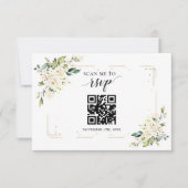 Charm White Floral Gold QR Code Hochzeit RSVP Karte (Vorderseite)