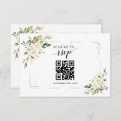 Charm White Floral Gold QR Code Hochzeit RSVP Karte (Vorne/Hinten)