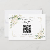 Charm White Floral Gold QR Code Wedding RSVP Card Karte (Vorderseite)