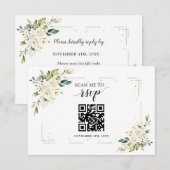 Charm White Floral Gold QR Code Wedding RSVP Card Karte (Vorne/Hinten)