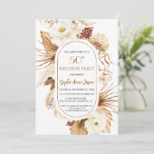 Charm White Floral Pampas Grass Palm 50. Geburtsta Einladung (Stehend Vorderseite)