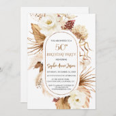 Charm White Floral Pampas Grass Palm 50. Geburtsta Einladung (Vorne/Hinten)