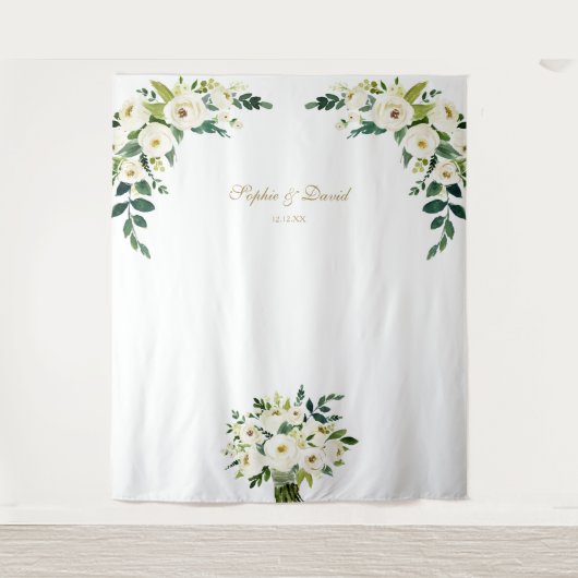 Charm White Floral Wedding Foto Stand Hintergrund Wandteppich (Vorderseite)