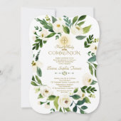 Charm White Floral Wreath Cross Heilige Kommune Einladung (Vorderseite)