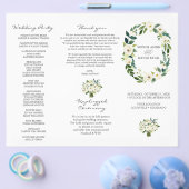 Charm White Floral Wreath Tri+Fold Hochzeitsprogra Flyer (Einzeln)