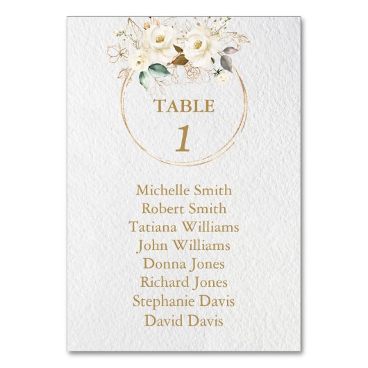 Charm White Gold Blume Taufen Seating Chart Tischnummer (Rückseite)