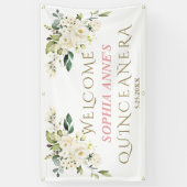 Charm White Ivory Floral Quinceañera Begrüßungszei Banner (Vertikal)