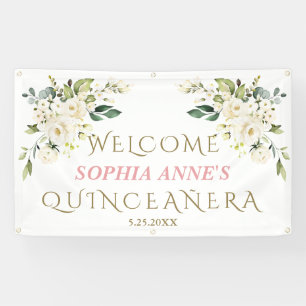 Charm White Ivory Floral Quinceañera Begrüßungszei Banner