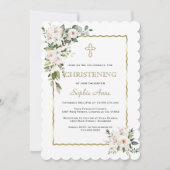 Charm White Lilies Rose Gold Girl Christening Einladung (Vorderseite)