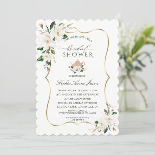 Charm White Magnolia Gold Brautparty Einladung