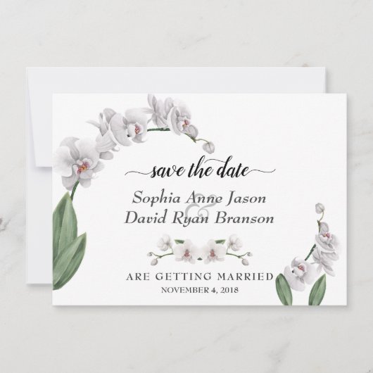Charm White Orchid Wedding Calligraphy Save The Date (Vorderseite)
