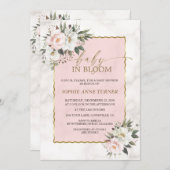 Charm White Pink Blume Gold Baby in Bloom Einladung (Vorne/Hinten)