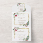 Charm White Red Floral Gold Weihnachtsfeier All In One Einladung (Innen Boden)