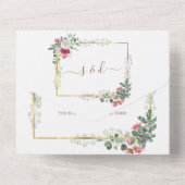 Charm White Red Floral Gold Weihnachtsfeier All In One Einladung (Rückseite)