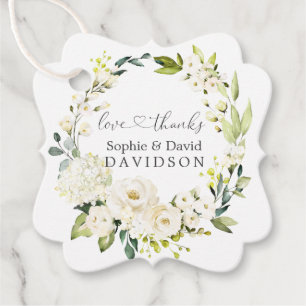 Charm White Roses Hydrangea Calligrafy Wedding Geschenkanhänger
