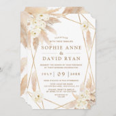 Charm White Roses Pampas Grass Gold Hochzeit Einladung (Vorne/Hinten)