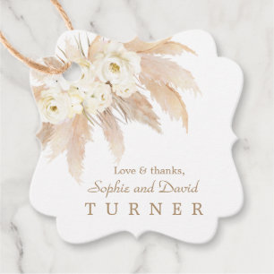 Charm White Roses Pampas Grass Gold Hochzeit Geschenkanhänger